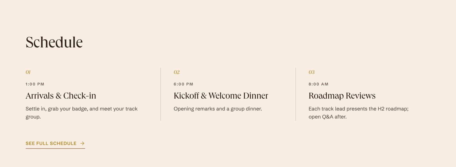 An AI-drafted multi-day schedule on a real Festi offsite microsite